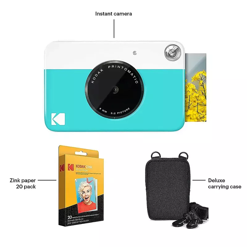 Kodak - Printomatic Portable Instant Camera Kit with 2" x 3" Zink Photo Paper & Deluxe Case - Blue