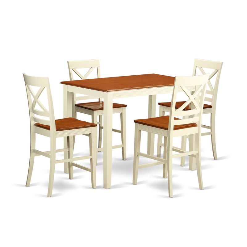 Solid Rubberwood 5-piece Counter-height Dining Table Set - Black & Cherry