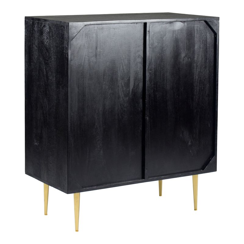 Aurelle Home Sago Modern Black Mango Wood Cabinet with Gold Foil Accents - Black