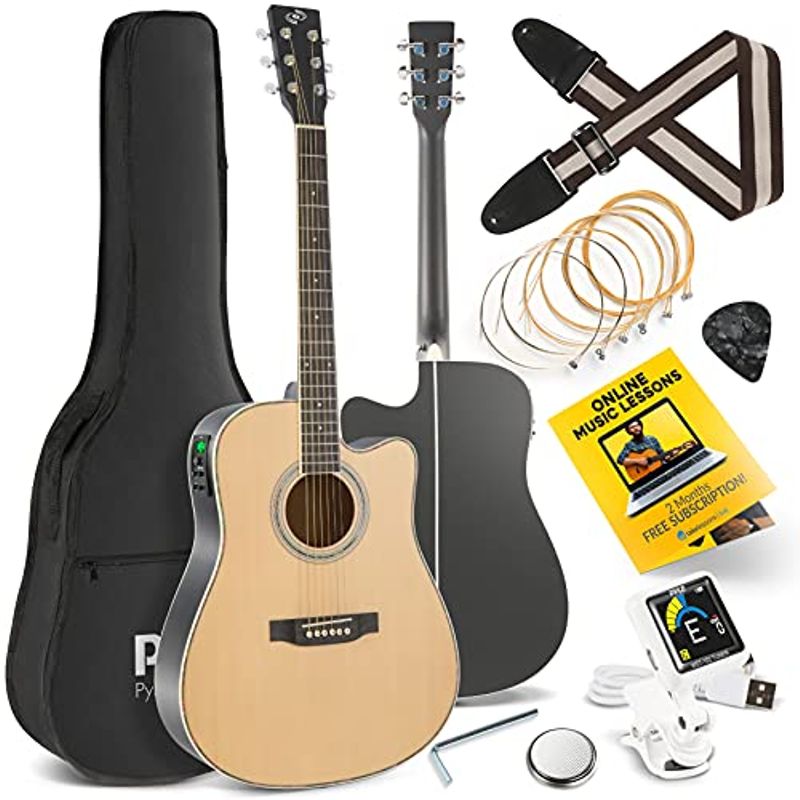 Acoustic Electric Cutaway Guitar 4/4 Scale 41” Steel String Spruce Wood w/Gig Bag, 4-Band EQ, Clip On and Onboard Tuner, Picks,...