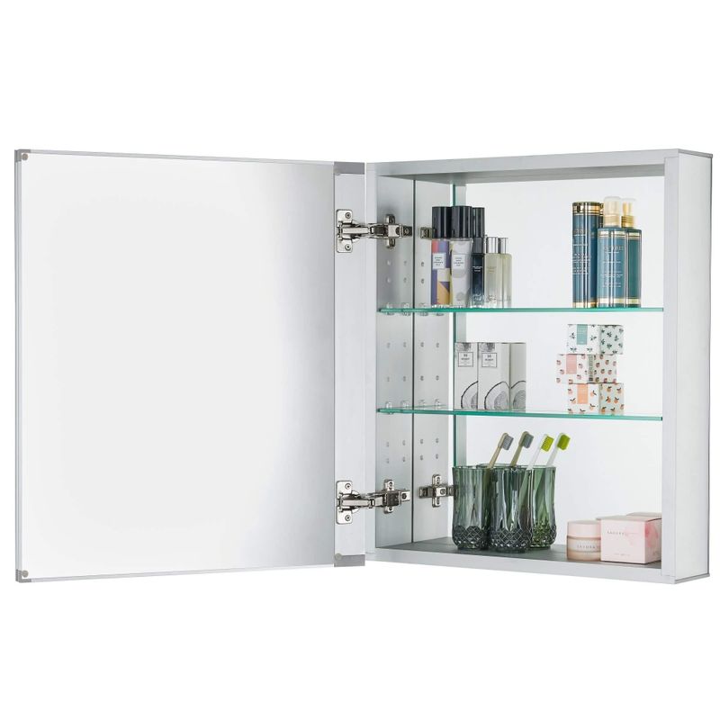 Bathroom Medicine Cabinet, Aluminum, Recessed/Surface Mount, Right/Left Hinged, Mirrored Interior - 20 X 40