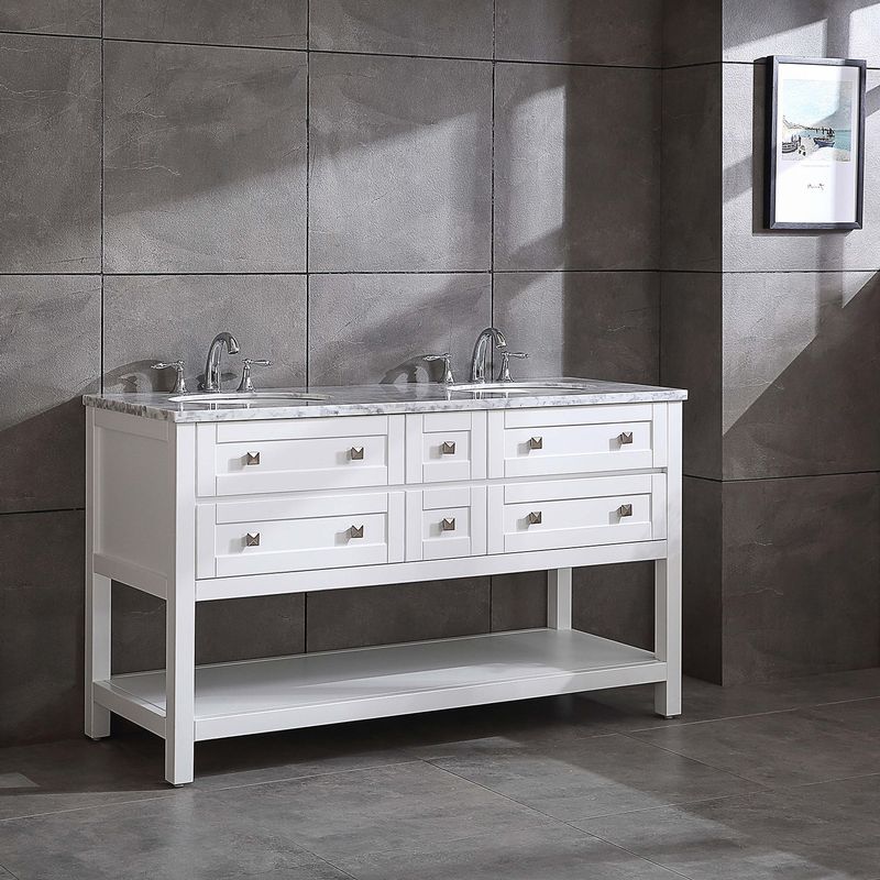 EVIVA Epic White 60" Double Sink Bathroom Vanity w/ Open Space Storage - Yes - Modern & Contemporary - Wood Finish - Free Standing - 18...