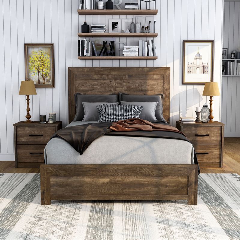 Furniture of America Greer Rustic Walnut 2-Piece Bed & Nightstand Set - Full