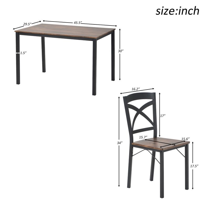 5-Piece Industrial Wooden Dining Set with Metal Frame and 4 Ergonomic Chairs, Brown - Brown