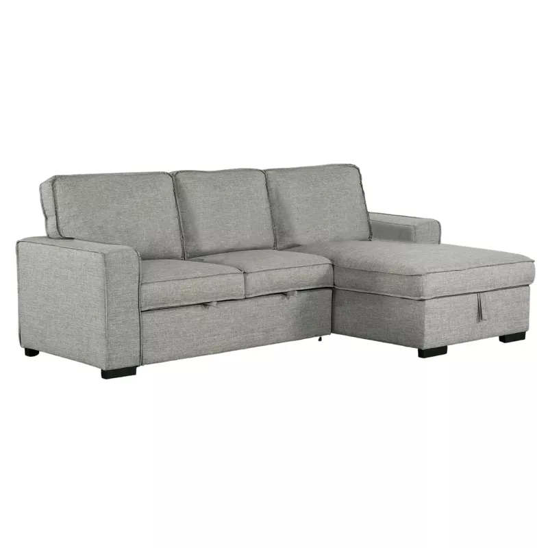 Wren 95 in. Light Grey 2-Piece Right Facing L Shaped Sleeper Sectional with Storage