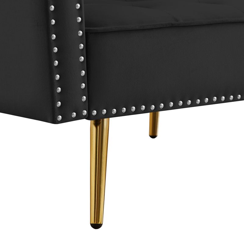 Velvet Upholstered Reversible Sectional Sofa Bed  L-Shaped Couch - Black