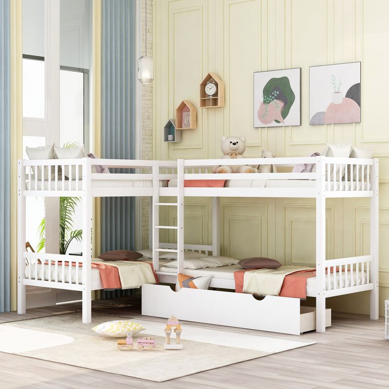 Twin L-Shaped Bunk bed with Drawers - Grey