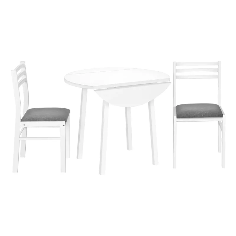 Dining Set - 3Pcs Set / White Top / White Metal