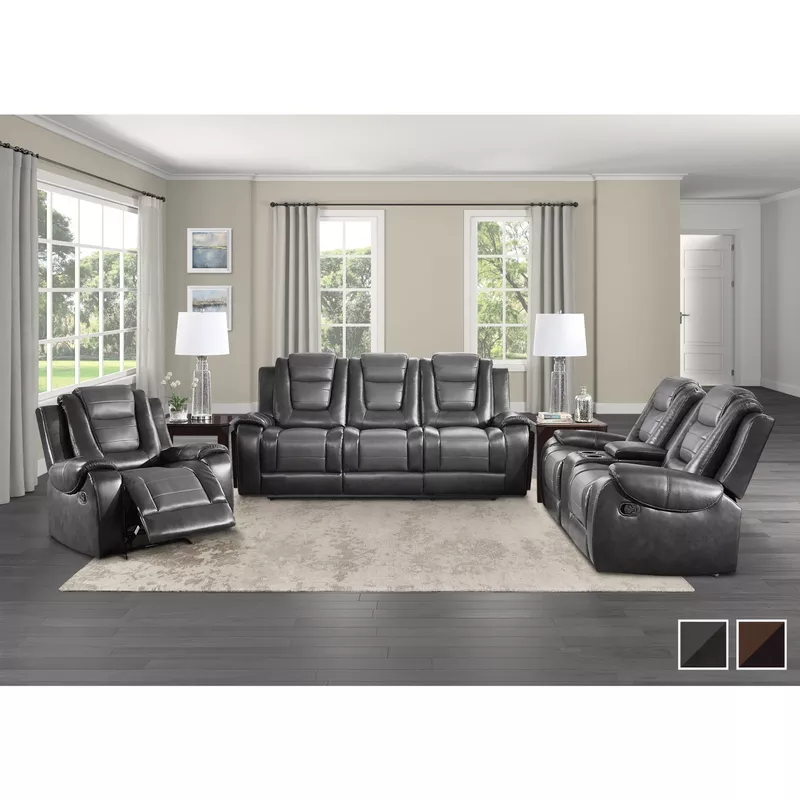 Mischa 3-Piece Reclining Living Room Set - Dark Grey/Light Grey