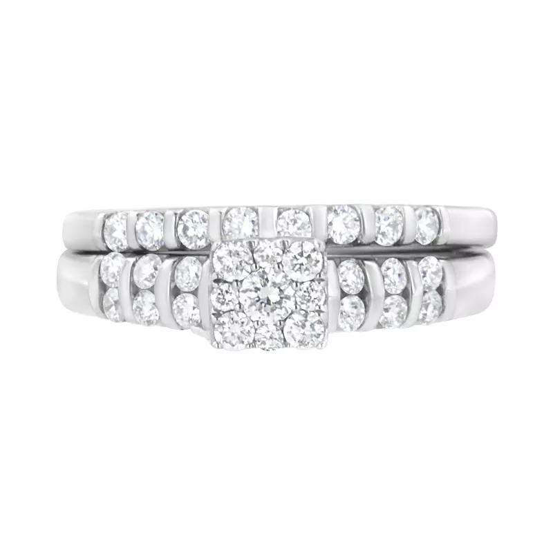 .925 Sterling Silver 3/4ct TDW Lab-Grown Diamond Engagement Ring and Band set (F-G, VS2-SI1)