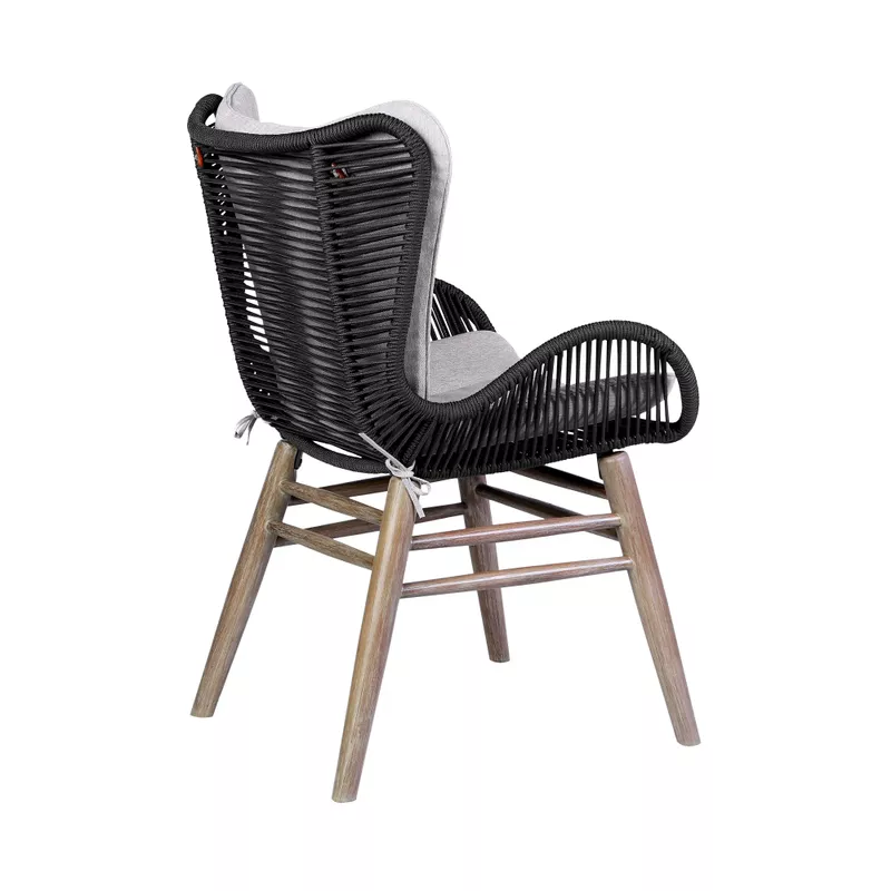 Fanny Outdoor Patio Dining Chair in Light Eucalyptus Wood and Charcoal Rope