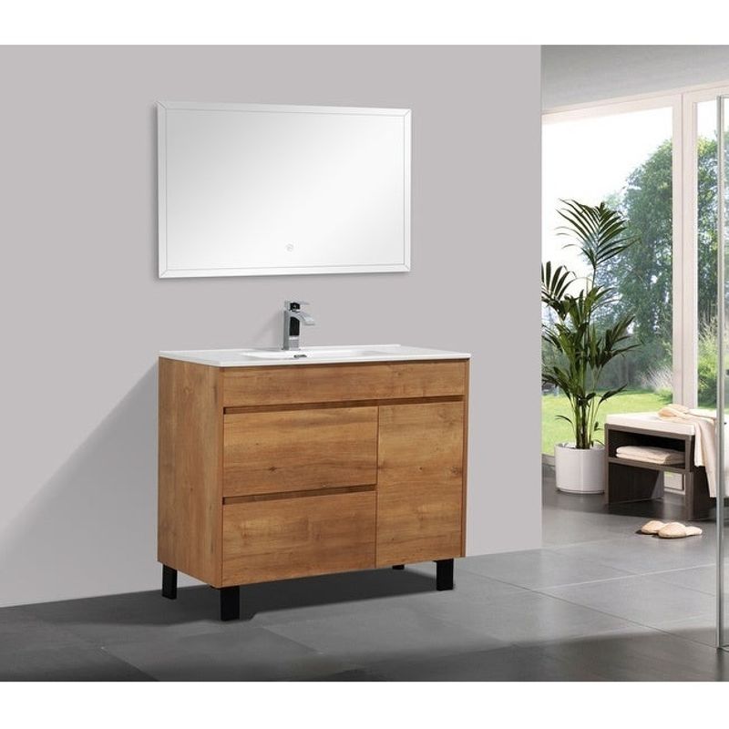 Carbon Loft Kang 40-inch Natural Wood Finish Free-standing Vanity with Integrated Ceramic Sink - Natural Finish