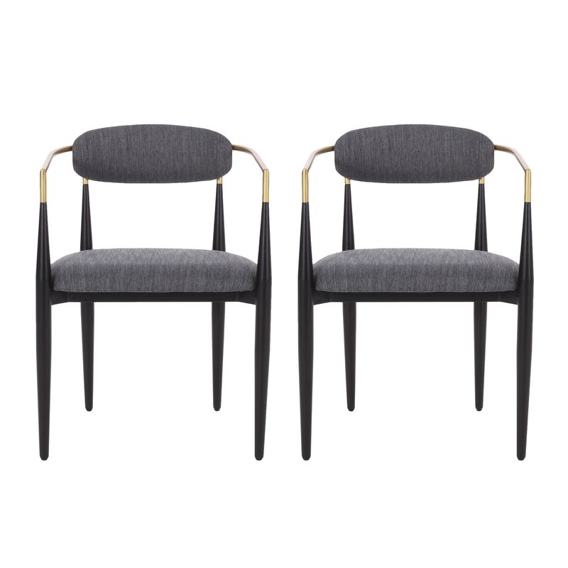 Elmore  Fabric Upholstered Iron Dining Chairs (Set of 2) by Christopher Knight Home - Beige/ Black/ Gold