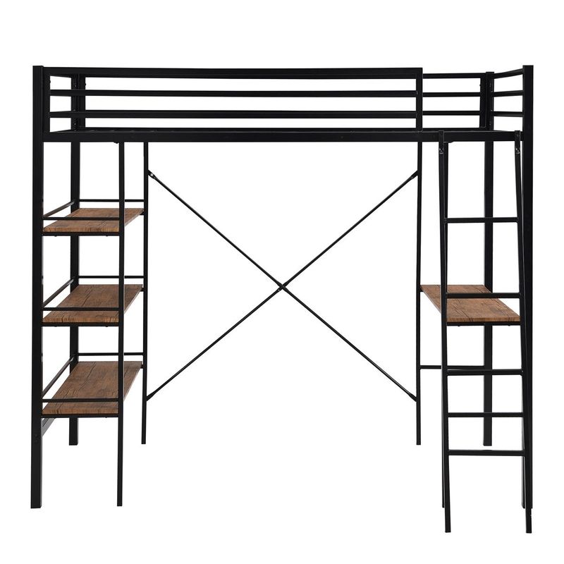 Merax Metal Twin Loft Bed with Shelves and Desk - Black