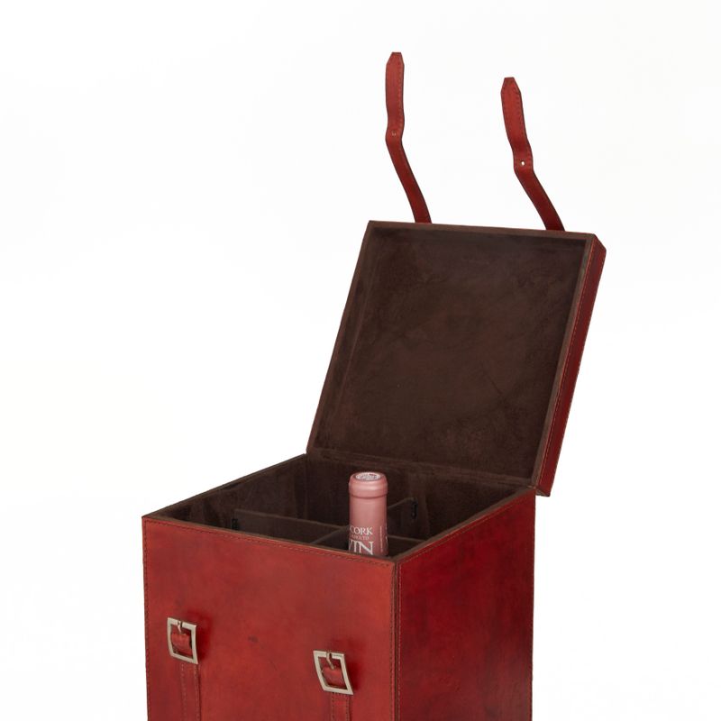 Leather Modern Wine Holder - 9 x 5 x 16 - Red