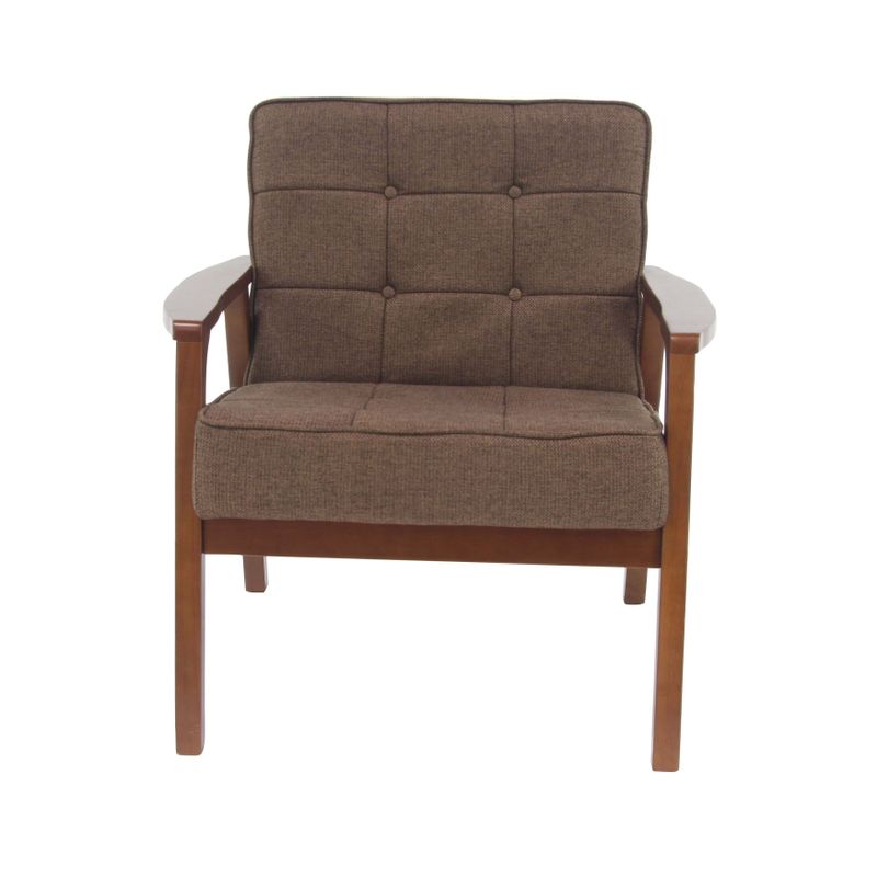 Traditional Wood and Fabric Brown Tufted Cushioned Armchair
