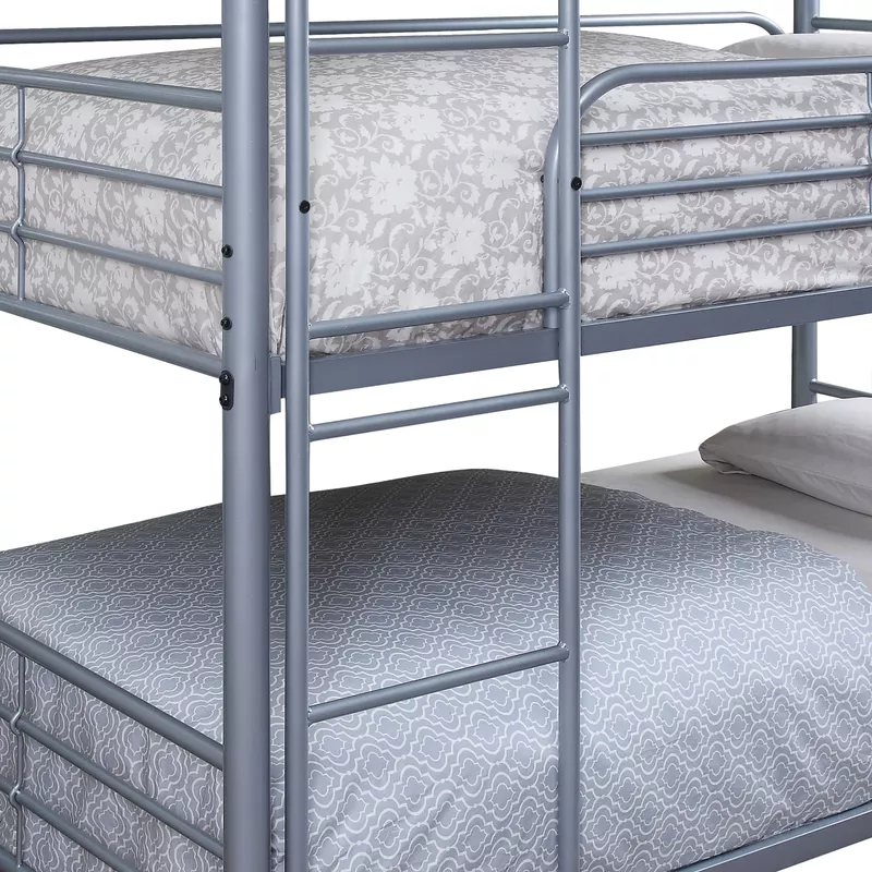 Industrial Metal Twin Triple Bunk Bed in Silver