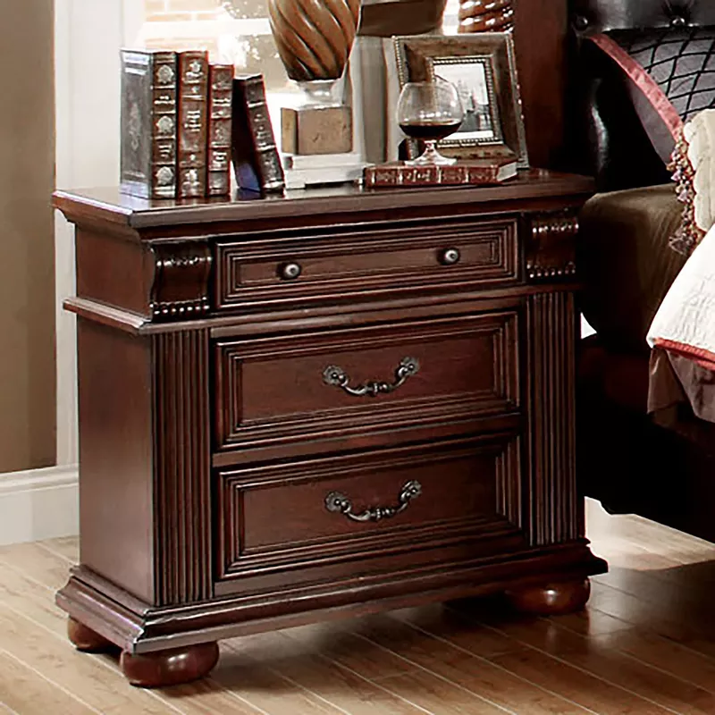Traditional 3-Drawer Solid Wood Nightstand in Brown Cherry