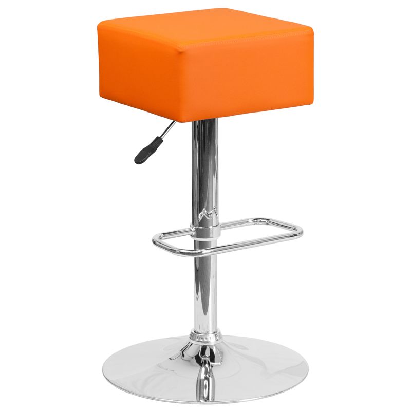 Contemporary Vinyl Adjustable Height Barstool with Chrome Base - Black