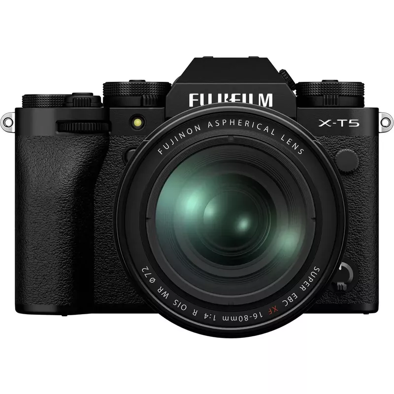 Fujifilm X-T5 Mirrorless Digital Camera, Black with XF 16-80mm f/4.0 R OIS WR Lens, 128GB SD Card, Backpack, 2x Battery, Dual Charger, 72mm Filter Kit, Screen Protector, and Accessories