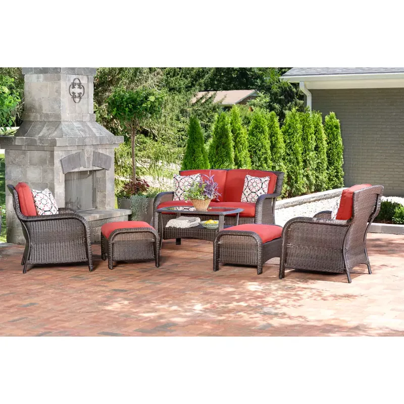 Hanover - Strathmere 6-Piece Rectangular Patio Set - Crimson Red/Brown