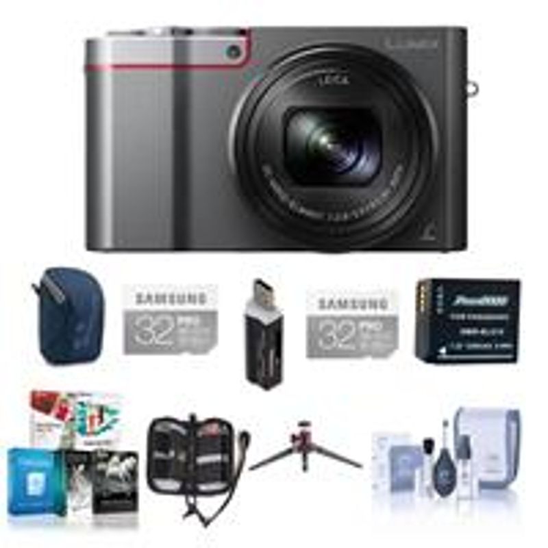 Panasonic Lumix DMC-ZS100 Digital Camera, 20.1MP, Silver - Bundle with 2x 32GB Class 10 U3 SDHC Card, Camera Case, Spare Battery,...