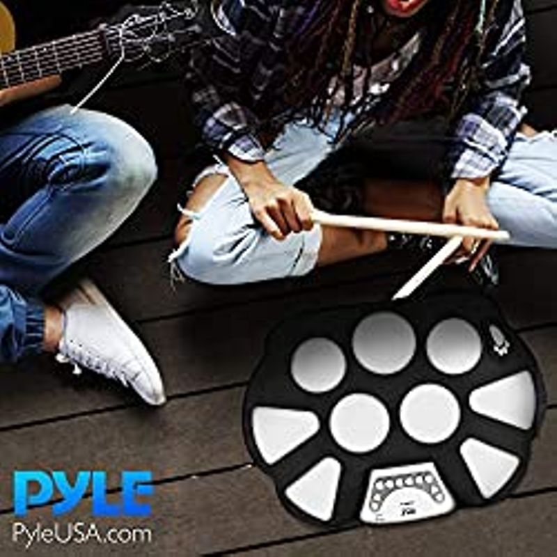Pyle Electronic Roll Up MIDI Drum Kit - W/ 9 Electric Drum Pads, Foot Pedals, Drumsticks, & Power Supply Tabletop Roll Up Drum Kit |...