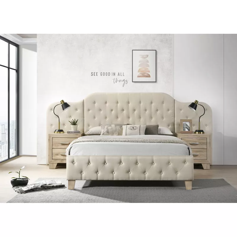 ACME Ranallo Queen Bed , Beige Linen