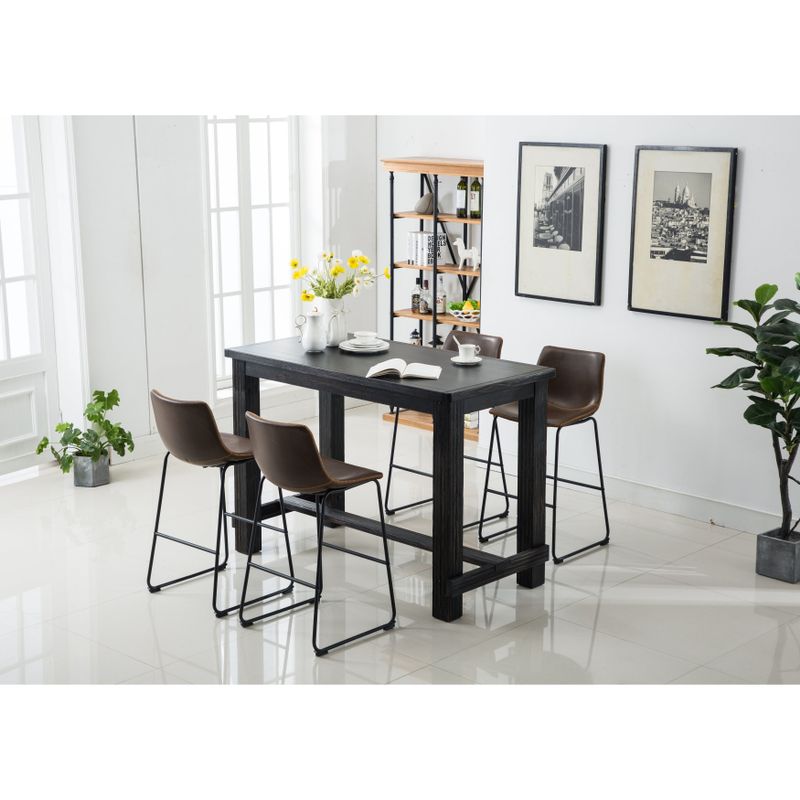 Roundhill Furniture Bronco Antique Wood Finished Bar Dining Set: Table and Four Bar Stools - Brown