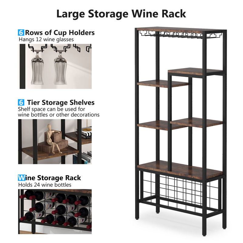 Wine Bar Cabinet,Wine Rack Free Standing Floor,Display Wine Storage Shelves with Bottle Holder&Glasses Rack - N/A - Vintage Brown