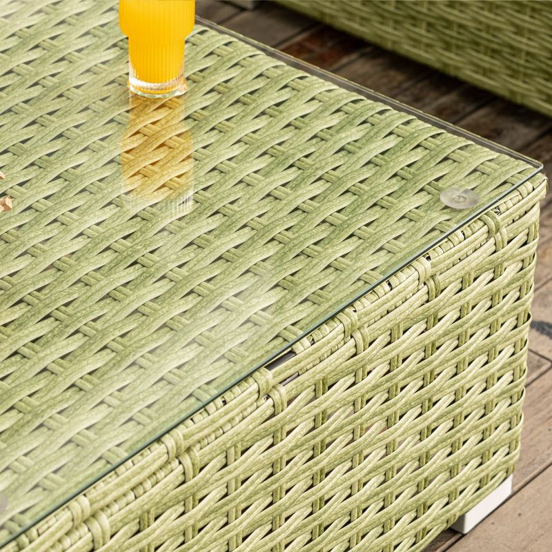 COSIEST Outdoor Furniture Wicker Glass-Top Coffee Table - Oliva Green