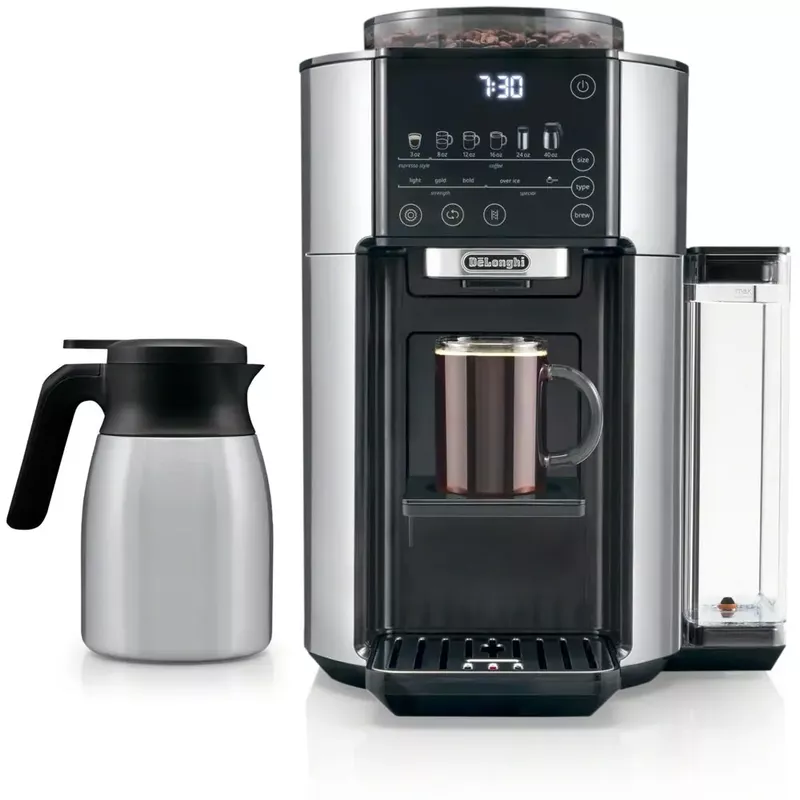 De'Longhi - TrueBrew Automatic Drip Coffee Maker with Thermal Carafe, Built-In Grinder, and Bean Extract Technology in Stainless Steel