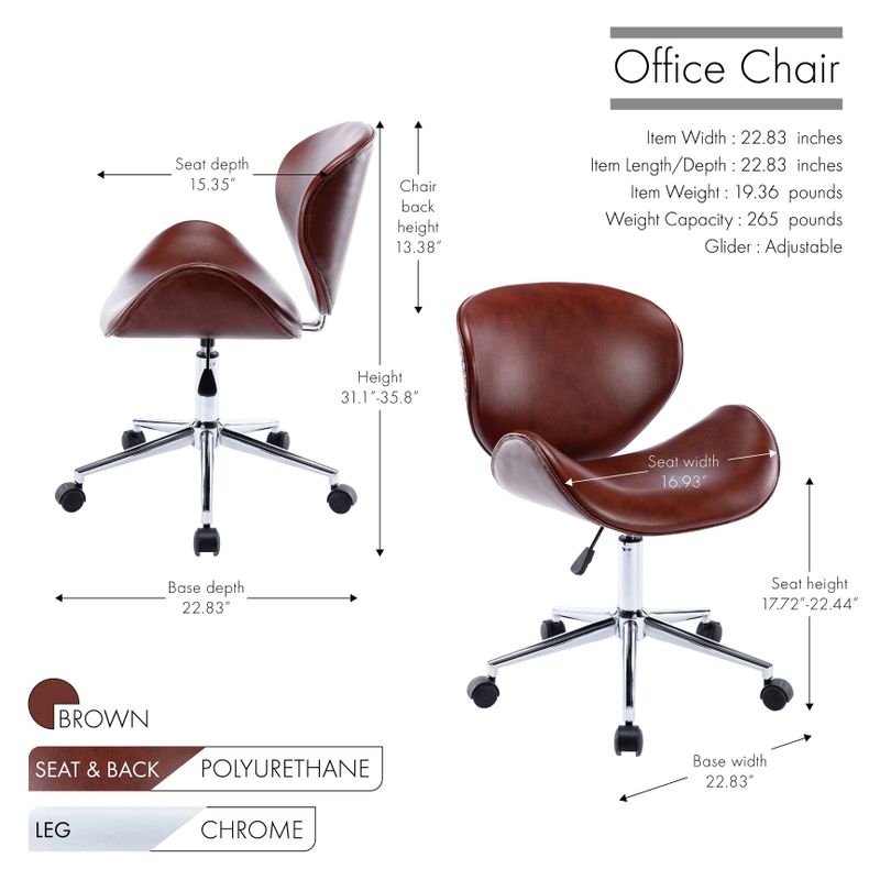 Porthos Home Rudi Office Chair, PU or Fabric or Velvet Upholstery, Chrome Legs - Grey PU