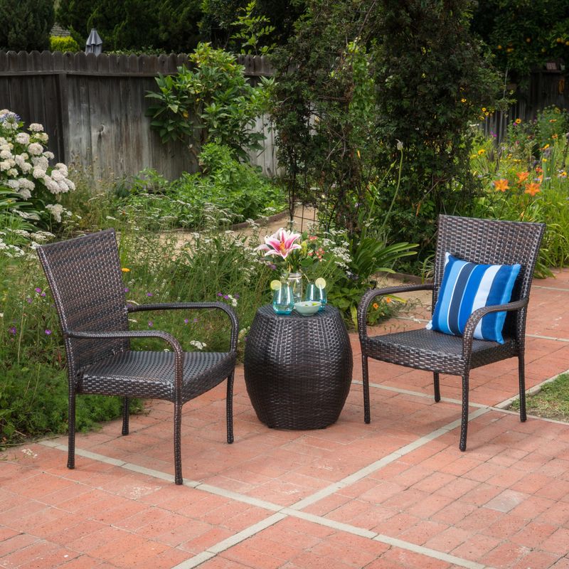 Orleans Outdoor 3-Piece Wicker Chat Set by Christopher Knight Home - Multibrown