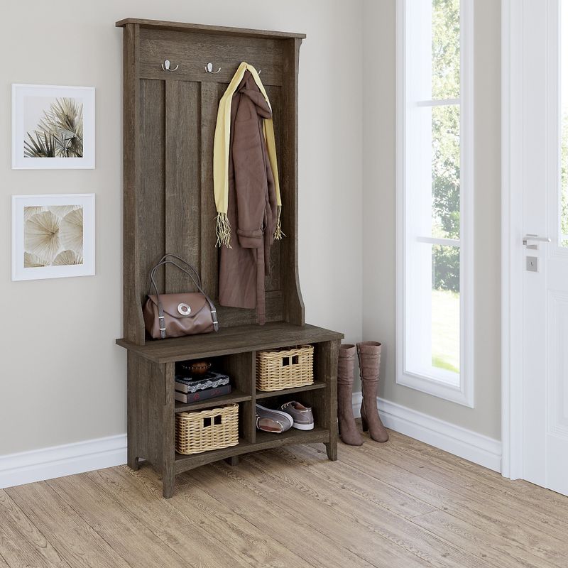 Salinas Hall Tree with Shoe Storage Bench by Bush Furniture - Reclaimed Pine