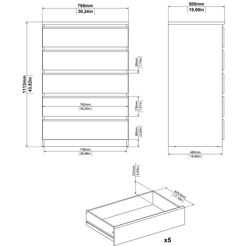 Porch & Den McKellingon 5-drawer Chest - White High Gloss