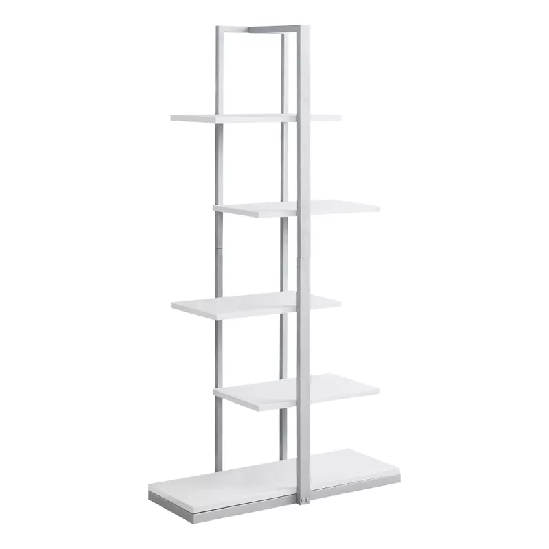 Bookshelf/ Bookcase/ Etagere/ 5 Tier/ 60"H/ Office/ Bedroom/ Metal/ Laminate/ White/ Grey/ Contemporary/ Modern