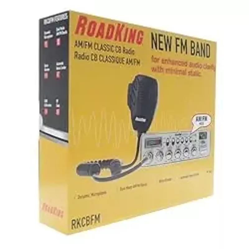 RoadKing RKCBFM Dual-Mode AM/FM CB Radio for Truckers Full 40 Channels Pro Emergency Channel CB with Noise-Cancelling Mic Large Display - Silver