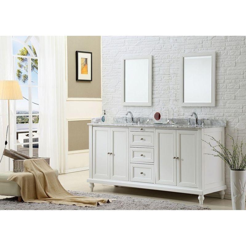 Direct Vanity Sink 72 in Classic Double Vanity Sink Cabinet - Grey cabinet carrara top with large mirror