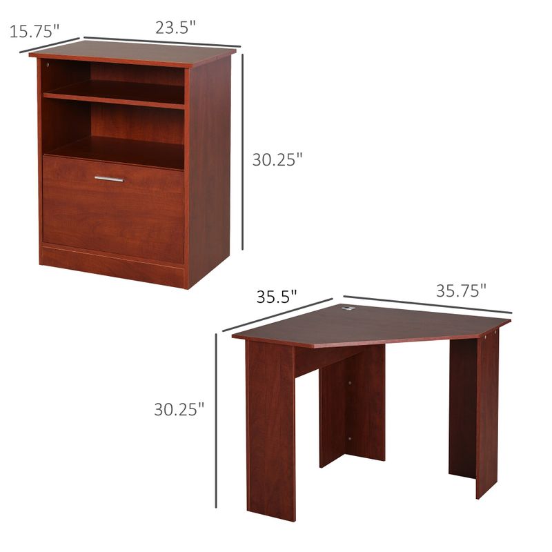 HOMCOM Computer Desk with Printer Cabinet, L-Shaped Corner Desk with Storage, Study PC Workstation for Home Office - Cherry