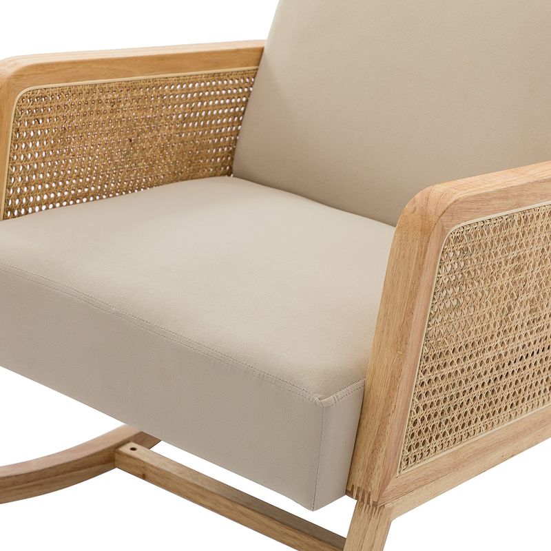 Rocking Chair with Rattan Arms - Tan