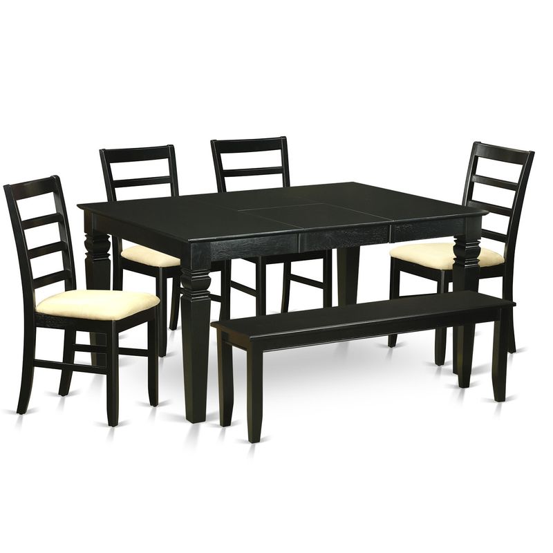 WEPF6D-BLK Black Rubberwood 6-piece Kitchen Nook Dining Set Including Small Kitchen Table and 4-kitchen Chairs with a Bench - Black