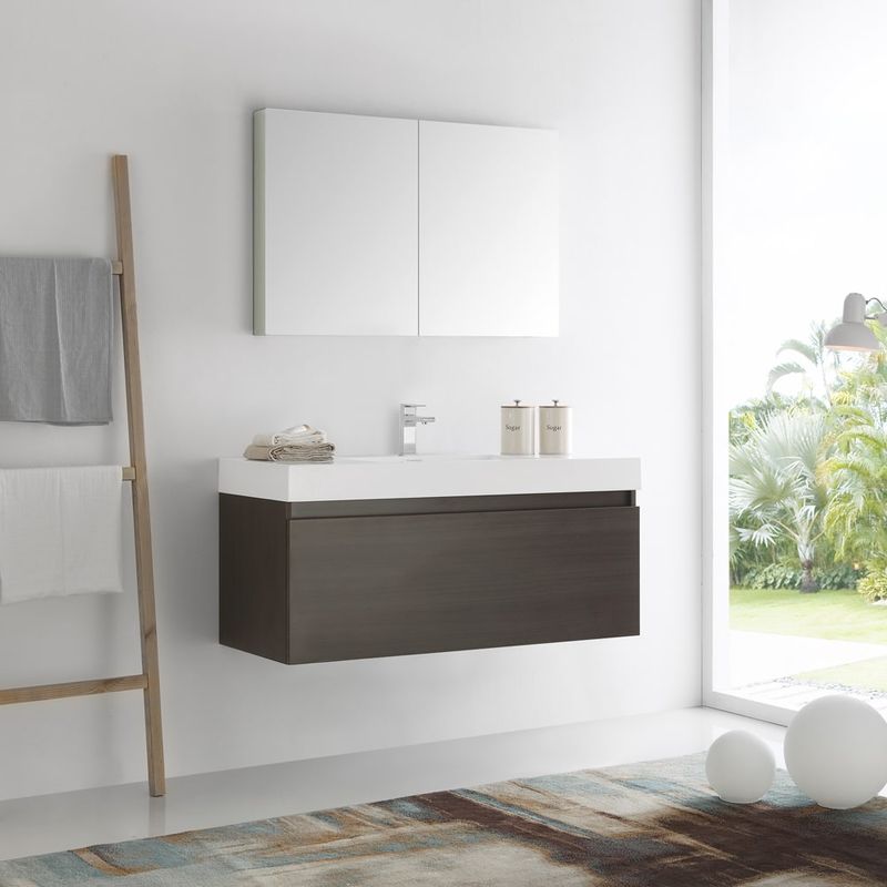 Fresca Mezzo Grey Oak MDF and Glass 48-inch Wall-hung Modern Bathroom Vanity with Medicine Cabinet - Mezzo 48" Gray Oak Wall Hung...
