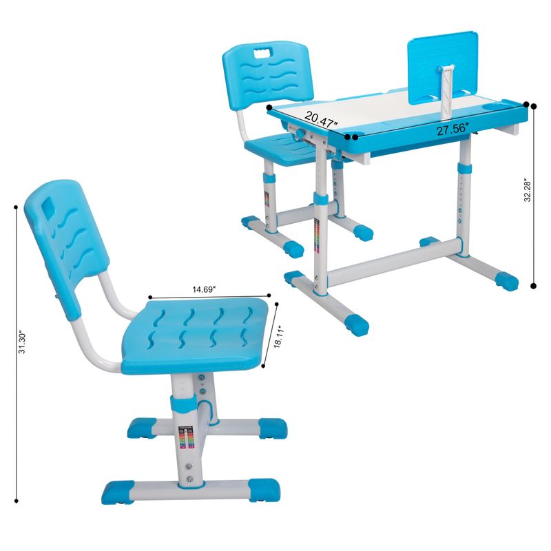 Children's Desk and Chair Set with Storage - Blue