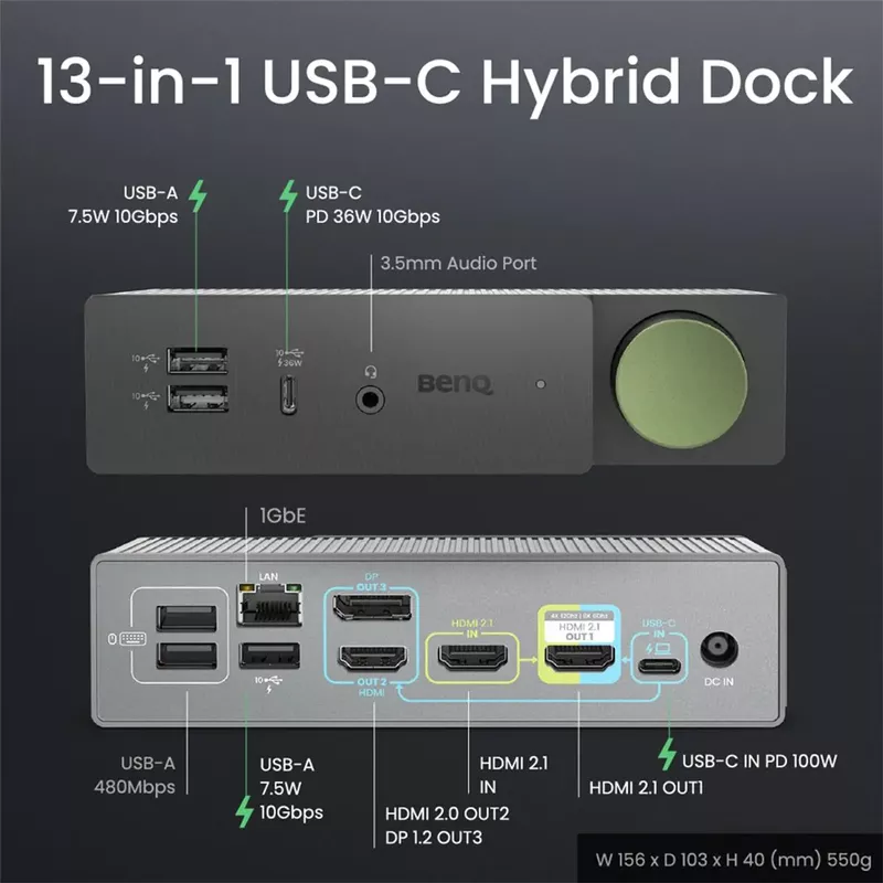 BenQ beCreatus DP1310 USB-C Hybrid Dock, Gray