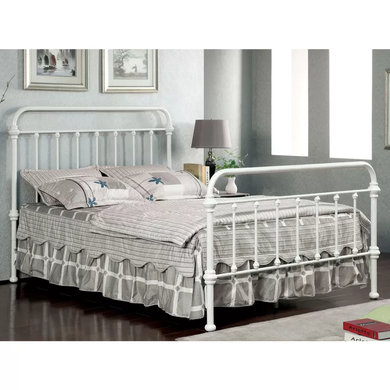 Transitional Metal Twin Spindle Bed in Vintage White