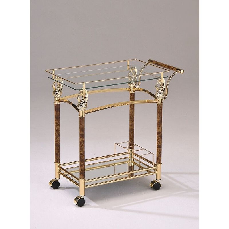 ACME Helmut Serving Cart in Gold Plated & Clear Glass - Tempered - Gold - Serving Cart