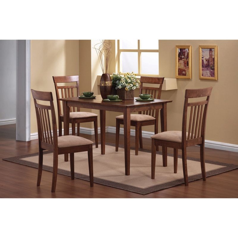 5 Piece Dining Set in Tan and Chestnut Finish - Tan and Chestnut