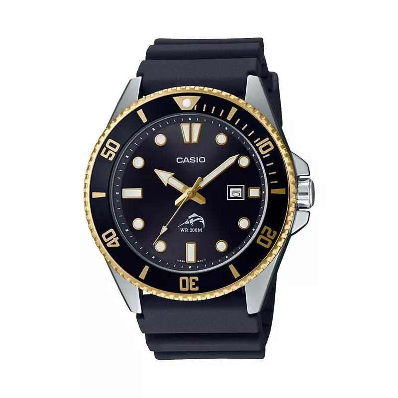 Casio - Mens Diver Inspired Black & Gold Resin Watch Black Dial