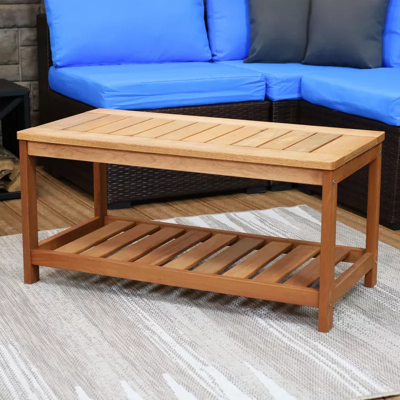 Sunnydaze Meranti Wood with Teak Oil Finish Outdoor Coffee Table - 35-Inch - Brown